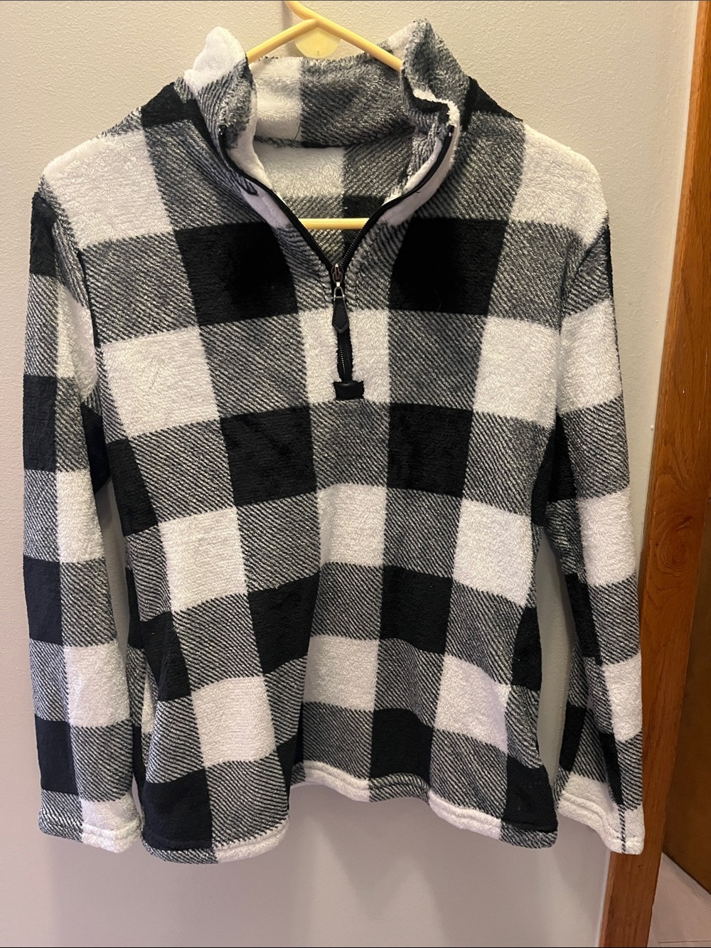 Black & White Checked Half-Zip Fleece Pullover